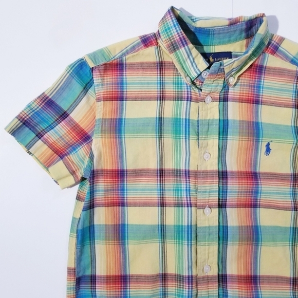 RALPH LAUREN Boys Multicolor Madras Plaid Button down Shirt size 7 - Picture 3 of 9